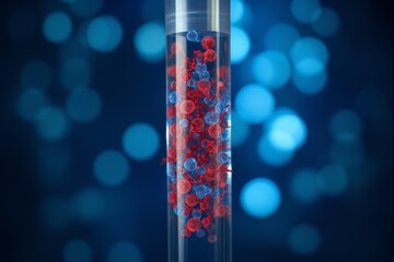 Microscopic virus and cells interacting in a test tube, symbolizing biomedical scientific research