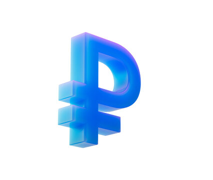 Vibrant 3D blue Ruble symbol, representing Russian currency, and finance. 3d illustration