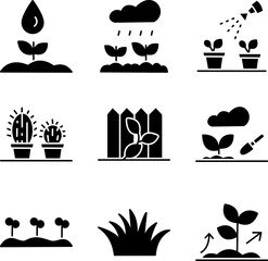 Set of Collection Garden Glyph Icons – Minimal Plant, Growth, and Nature © wira