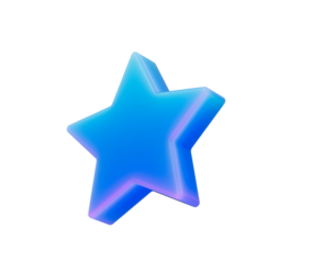 Bright blue 3D star icon, sleek design with subtle neon glow effect. 3d illustration