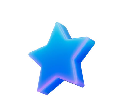Bright blue 3D star icon, sleek design with subtle neon glow effect. 3d illustration
