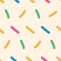 Rain random funky colorful seamless pattern. Multi colors small lines sprinkles background. Birthday confetti repeated wallpaper. Short line dash vector surface design. Repeat spot illustration design