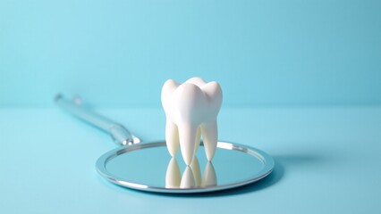 White Tooth Model on Dental Mirror