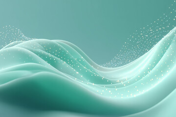 Soft layered waves carrying subtle medical data particles in an aqua gradient, representing modern clinical data flow.