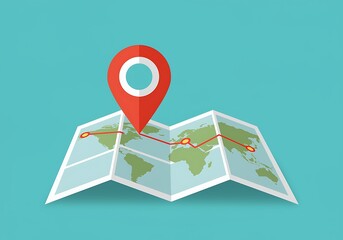 World map with location pin and travel route concept for navigation and journey planning worldwide adventures and exploration of global destinations