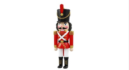 Red Toy Soldier Decorative Figurine in Traditional Uniform on White