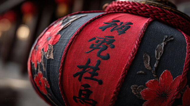 Beautiful Chinese lantern adorned with intricate floral designs symbolizes joy of festival while showcasing art of poetry