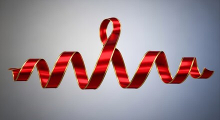 Elegant Red Ribbon with Golden Trim Spiraling on Gradient Background