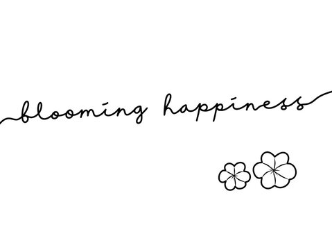 Minimalist floral typography with blooming happiness text and flowers