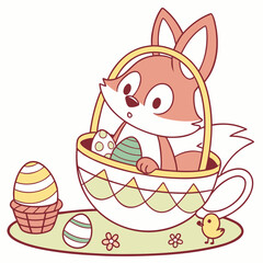 Creative SVG: Surprised Foxe with sitting in a teacup ride in a Springtime Joy colored Easter theme