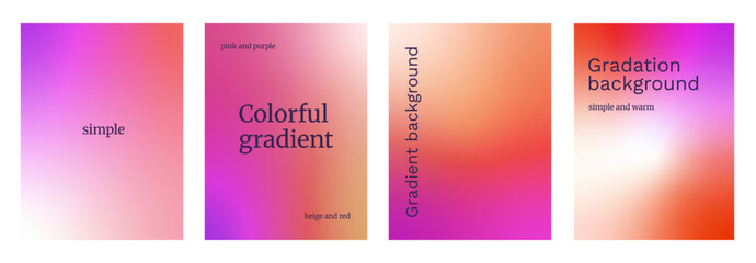 Abstract colorful gradient background. Purple, red vibrant gradation template set. Vector orange pink violet backdrop with light splash. Fashion wallpaper design. Glamour bright smooth vertical poster