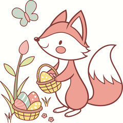 Springtime Joy themed SVG: Cheerful Foxe with holding a heart in a Easter environment