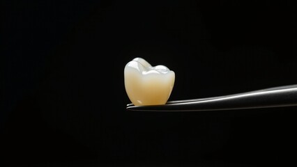 Single Ceramic Dental Crown on Tweezers