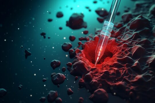 Medical pipette injecting advanced therapy into mutating cells on a dark background - Powered by Adobe