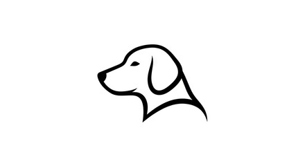 A black and white outline of a dogs head