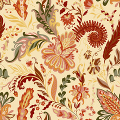 Earthy Ornamental Floral Seamless Pattern
