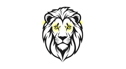 A stylized symmetrical lion head with a black outline on a white background