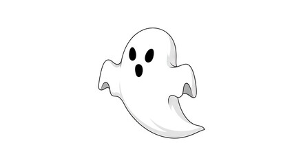 A white cartoon ghost with black eyes and mouth