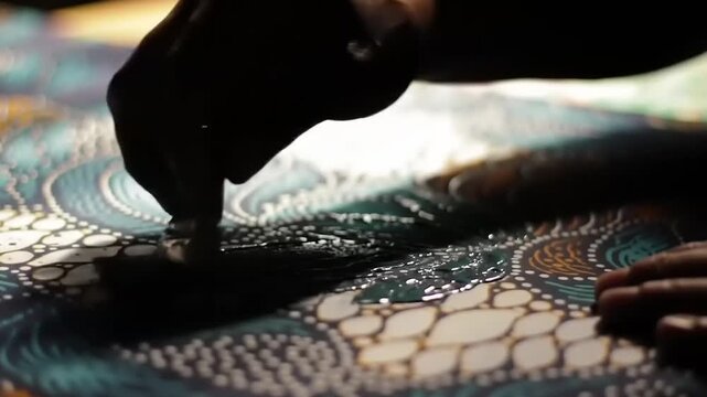 Painting batik art with brush detail.