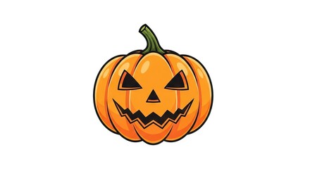 Cartoonstyle jackolantern with black eyes triangular nose and jagged mouth on a white background