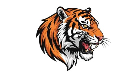 Closeup illustration of a tiger head orange with black stripes snarling