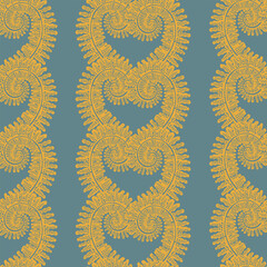 Blue Gold Fern Stripe Pattern