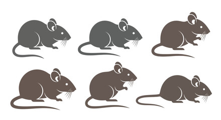 A collection of six stylized rat illustrations in varying shades