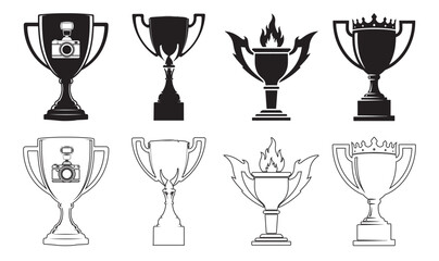 Collection of Trophy Silhouettes with Camera Flame and Crown Emblems award winner