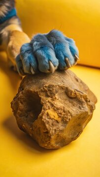 A blue dog's paw with a small rock stuck in it