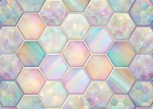 Intricate Mother of Pearl Hexagonal Pattern Background with Soft Pastel Colors