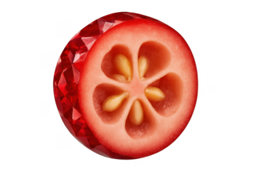 Cranberry cross-section combining fruit and gemstone on transparent background