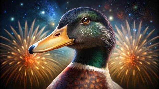 M?nnliche Stockente im Feuerwerk