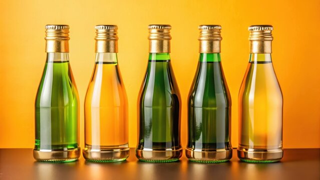 Luxury packaging with metallic golden labels on glass bottles