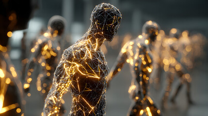 Digital representation of interconnected human figures in a network.