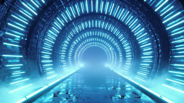 Step into the future with this dynamic neon lit tunnel, perfect for sci-fi concepts, 4k high quality footage