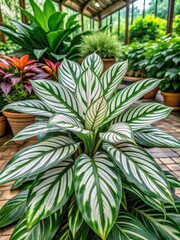 Obraz premium Calathea majestica White Star plant in a lush green house