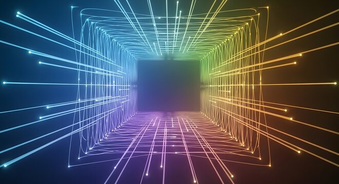 Digital Data Tunnel with Light Streaks Representing Information Flow and Network Connectivity in Technology Concept with Glowing Dots 3d Rendering