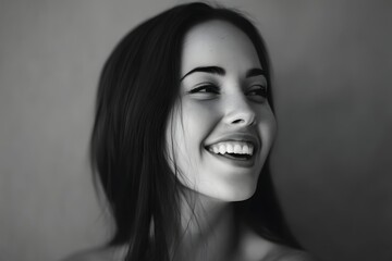 Fototapeta premium Close up portrait of a beautiful young woman smiling with long hair