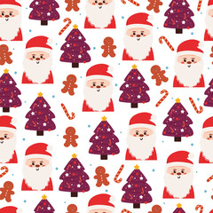 cute seamless pattern cartoon Santa claus with christmas element for christmas wallpaper