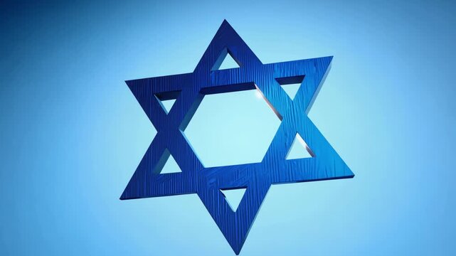Dark blue Star of David with shadow effect on blue background. 4k Video footage