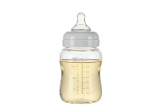 Isolated baby bottle filled with liquid formula for feeding and growth of infants and toddlers - Powered by Adobe