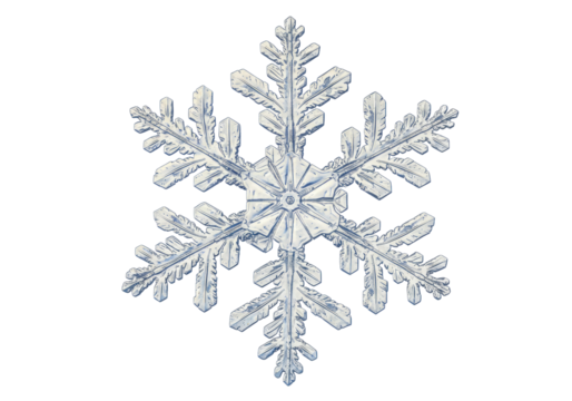 Isolated blue tinted snowflake close-up, intricate ice crystal, winter season nature wonder