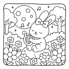 Bunny Music in a Flower Garden | Sweet Relaxing Kids Coloring Page