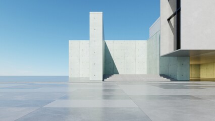 Modern house, Minimal architecture with empty concrete floor for car presentation, 3d rendering of luxury property