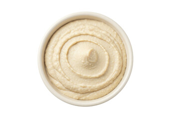 Isolated dish of creamy homemade hummus, traditional Middle Eastern food with chickpeas, tahini