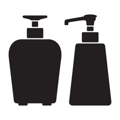  Two black silhouette soap dispenser bottles with pump tops on white background silhouette
