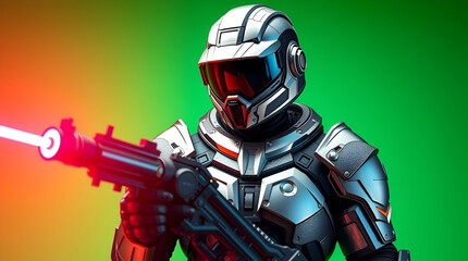 Futuristic warrior with laser weapon