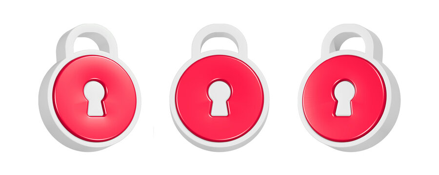 3d rendering icon red padlock button