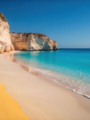 White sand beach with turquoise water and white cliffs