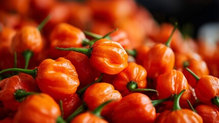 Close-up image of a pile of vibrant orange habanero peppers showcasing their bright color and fresh texture.